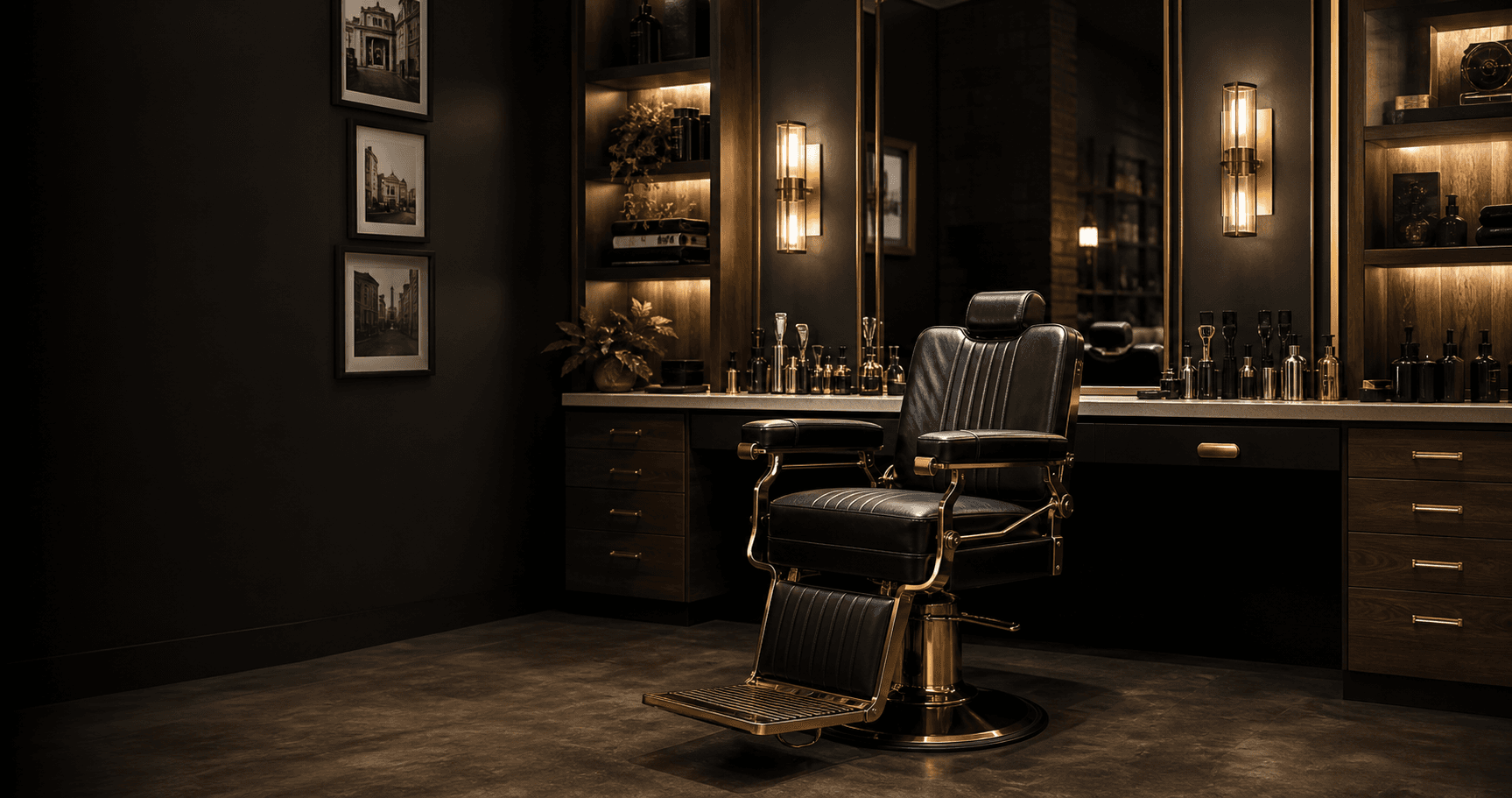 Luxury barbershop chair and interior