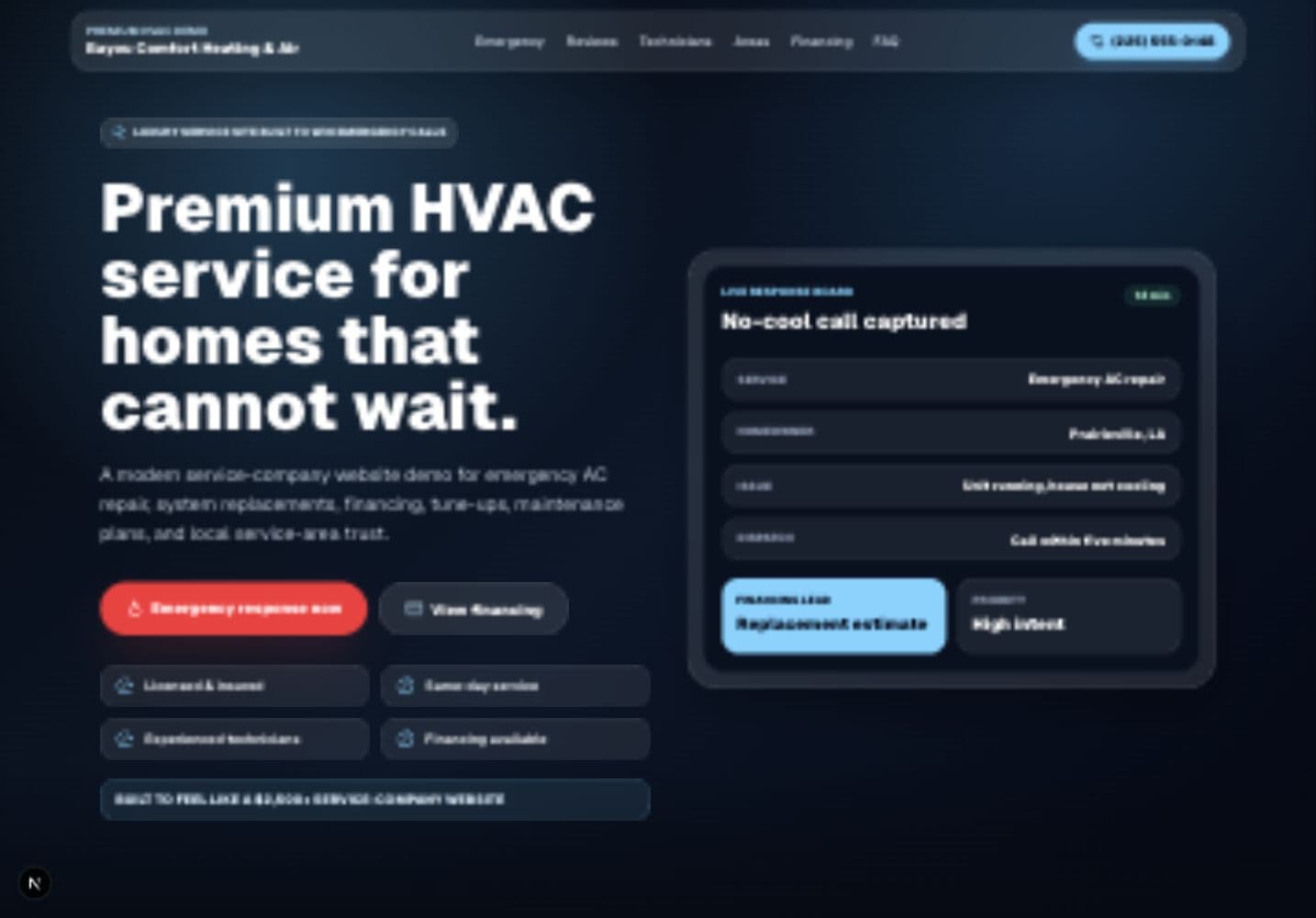 Premium HVAC website hero mockup